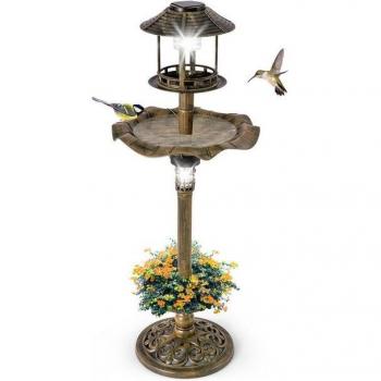 Vogeltränke mit Solarlicht und dekorativem Blumentopf