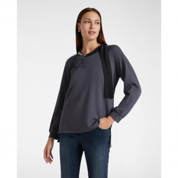 Sudadera de Mujer Elena Miró con Adornos de Plumas y Cristales