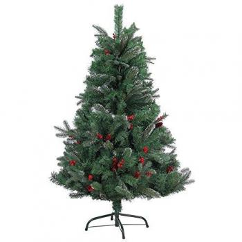 5ft Artificial Green Christmas Tree with Red Pine Cones