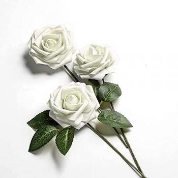 Eafing Home Decor Flowers Real Look Rose 25 pcs White