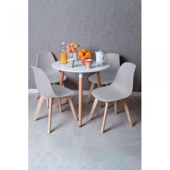 Mesa Tower Blanca de 80 cm y Pack de 4 Sillas Kelen Gris