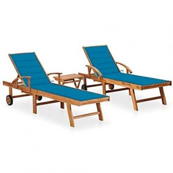 Vidaxl Chaises longues set de deux : table, coussin, bois de teck durable