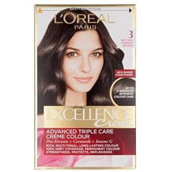 L'Oreal Paris Excellence Permanent Hair Color, 3 Natural Darkest Brown