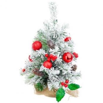 Sapin de Noël 60 cm avec Neige et Décorations Rouges