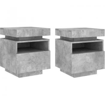 Lot de 2 tables de chevet modernes avec tiroirs et lumières LED RVB 40 x 39 x 48,5 cm en bois gris béton