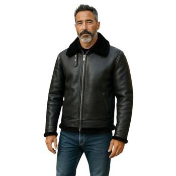 Herens Zwart Schapenleder Pilot Jacket – B3 Oxford