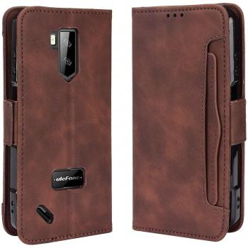 Protector de piel marrón con bolsillo de tarjeta y clip magnético