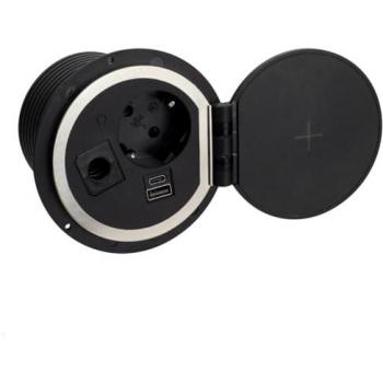 Schwarz: TECLINES TES005B Einbau-Steckdose mit USB & Qi-Ladegerät