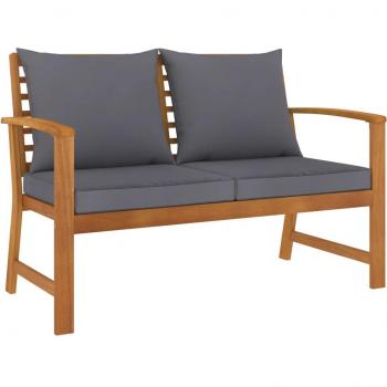 Banco Acácia Maciça 120 cm com Almofadão Cinza Escuro (vidaXL)