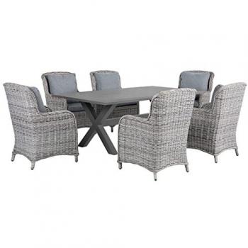 Tavolo Rattan Sintetico Grigio – Set Da Pranzo 6+6 Con Cuscini