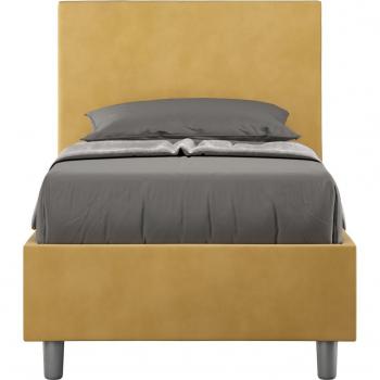 Letto con Rete e Contenitore Singolo Imbottito in Microfibra Ocra Adele 80x200