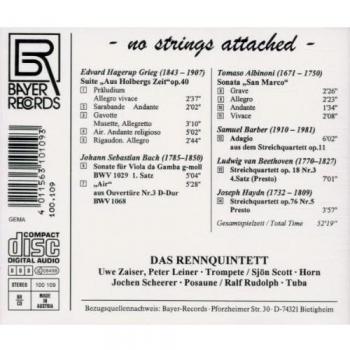 No strings attached : Transcriptions pour quintette de cuivres d'oeuvres pour cordes de Grieg, Bach, Barber...