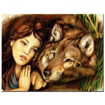 Arte a diamanti 5D Elf e Lupo, Ricamo completo rotondo 20×30 cm