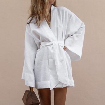 Mini Robe ample à manches longues en coton et lin