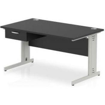 Impulse 1400 x 800mm Straight Desk – Black Surface, Integrated Cable Channels