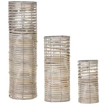 Juego de candeleros boho de madera y vidrio