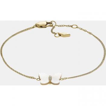 Armband FOSSIL Schmetterling, JEWELRY, JF04425710 Armbänder Gr. Edelstahl, goldfarben (gelbgoldfarben, kristallweiß, kristallweiß) Damen mit Zirkonia (synth.)