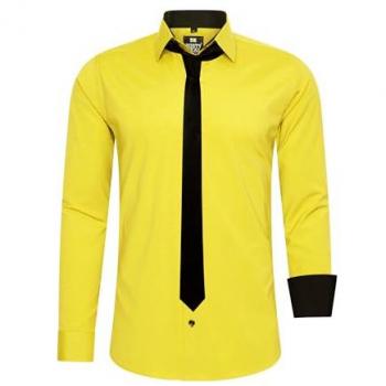 Rusty Neal Herren Langarmhemd, gelb, XXXL, mit Krawatte
