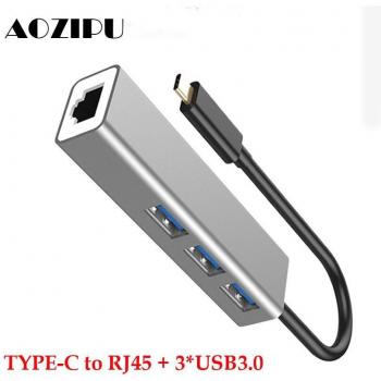 Aluminum USB Type-C Hub with RJ45 and USB 3.0