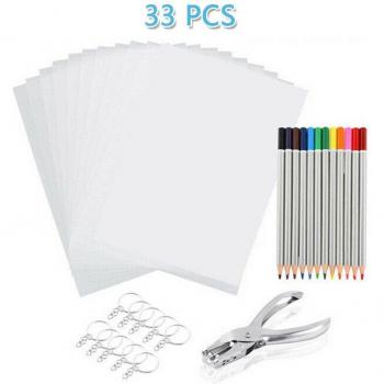 Kit de manualidades con láminas termorretráctiles, llaveros y dibujos para niños, 33/145/198 piezas