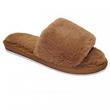 Camel Faux Fur Lined Fluffy Winter Warm Open-Toe Footwear