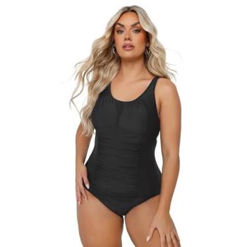 Women's Black Ruched Mesh One‑Piece Swimsuit – Size 24 Tummy Control