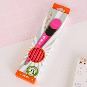 Crayons HB en bois, 12 pièces, boîte avec gomme, protection environnementale