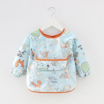 Babero de manga larga para alimentación de bebé, impermeable, con revestimiento de TPU y receptor de comida, unisex