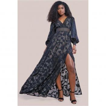 Black Front Split Maxi Dress – Goddiva Lurex Burnout