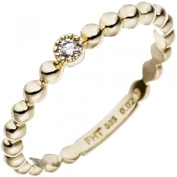 Damen Ring Kugel JOBO 585 Gold – 1 Diamant Brillant (0,02 ct) – Größe 60 – Goldkugelring