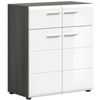 Schuhkommode SALSA Rauchsilber und Weiß Hochglanz, 80x90x37 cm