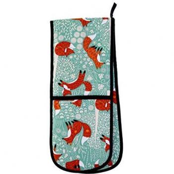 Foraging Fox Double Oven Gloves Blue, White and Orange