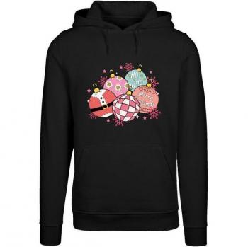 Damen Kapuzenpullover F4NT4STIC in Schwarz mit pinken Weihnachtsbaumkugeln