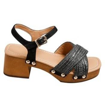Sandales en bois à large fit noires Yours Curve
