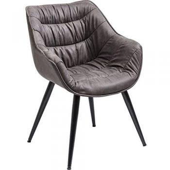 Chaise avec accoudoirs Thelma en tissu gris et métal
