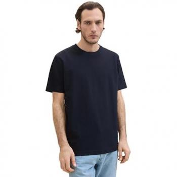 Tom Tailor Herren T-Shirt Rundhals, Piqué Struktur, Dunkelblau, XL