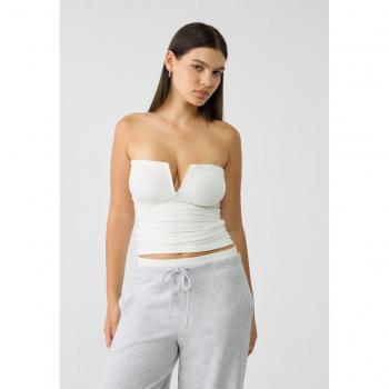 Ecru Bandeau Crop Top with Draped V-Detail XL