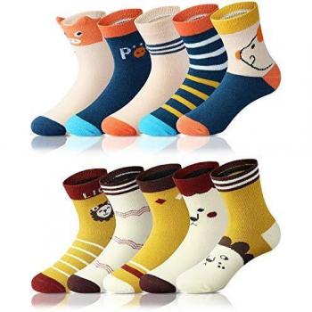Adorel Jungen Socken Knöchelhoch Babysocken 10er-Pack Löwe & Hündchen 2-4 Jahre