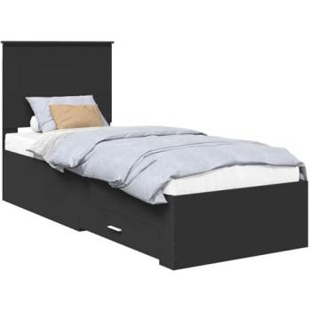 VidaXL 70x190cm Bed Frame in Black & Silver – Durable Engineered Wood