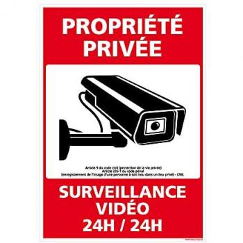 Signaletique.biz France – Panneau Propriété Privée Surveillance Vidéo 24h/24 (G1533) – Sticker, panneau PVC ou aluminium – Vidéosurveillance – Aluminium