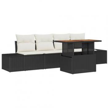 Set Polirattan Per Cucina all'Aperto Nero & Crema – 5 Pezzi