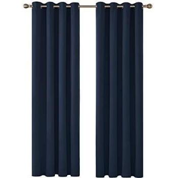 Deconovo Thermogardinen mit Ösen, 280x140 cm, Dunkelblau, 2er Set