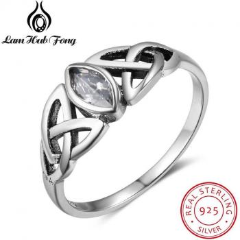 Women's Vintage Celtic Knot Ring in 100% 925 Sterling Silver with Oval Stone