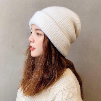 Chapeau tricoté coupe-vent en fourrure de lapin