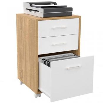 Caisson JON pour bureau avec support imprimante et 3 tiroirs en bois