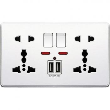 UK 13A Wall Socket with Dual USB Ports and Push Button