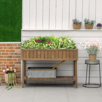 Outsunny Elevated Wooden Herb Garden Raised Bed Vegetable Planter Stand Boxes