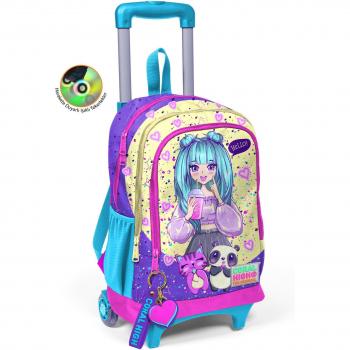Coral High Schüler-Rucksack für Mädchen, Bunte Anime-Muster, Dreigeteilt, Mit Henkel, Art.-Nr. 23935