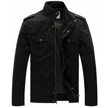 WenVen Men’s Light‑Weight Cotton Outdoor Jacket, Stand Collar – Black (S)