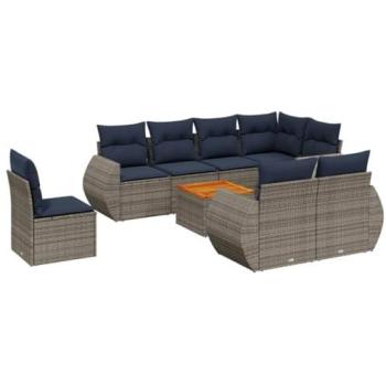 EcoLuxe Patio Couch Set – 9 Pieces, Grey Poly Rattan, Cushioned Seating